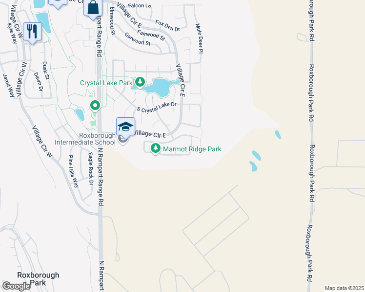 map of restaurants, bars, coffee shops, grocery stores, and more near 9592 Racoon Place in Littleton
