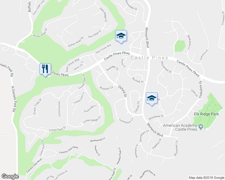 map of restaurants, bars, coffee shops, grocery stores, and more near 7271 Brixham Circle in Castle Rock
