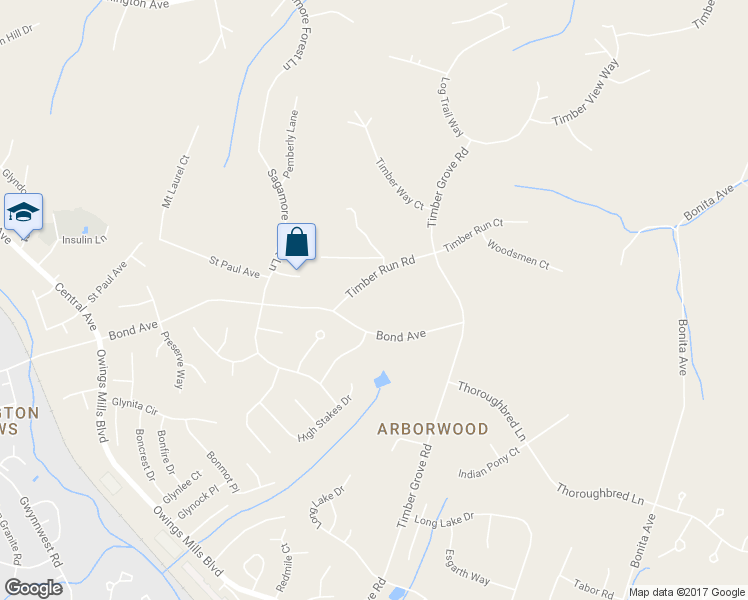 map of restaurants, bars, coffee shops, grocery stores, and more near 903 Timber Run Road in Reisterstown