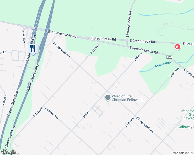 map of restaurants, bars, coffee shops, grocery stores, and more near 115 East Ridgewood Avenue in Galloway