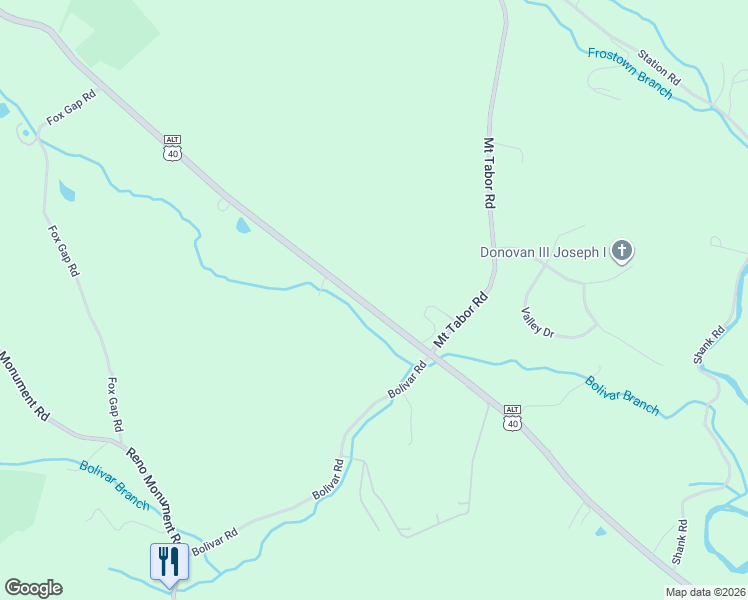 map of restaurants, bars, coffee shops, grocery stores, and more near 2136 Old National Pike in Middletown