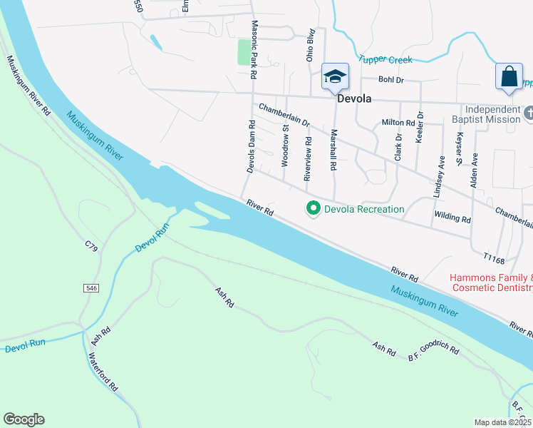 map of restaurants, bars, coffee shops, grocery stores, and more near 1067 River Road in Marietta