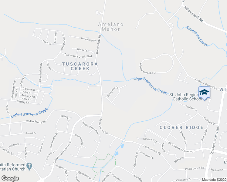 map of restaurants, bars, coffee shops, grocery stores, and more near 2026 Spring Run Circle in Frederick