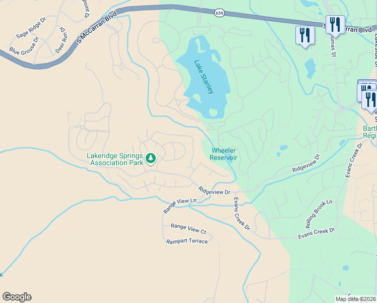 map of restaurants, bars, coffee shops, grocery stores, and more near 2700 Starr Meadows Loop in Reno