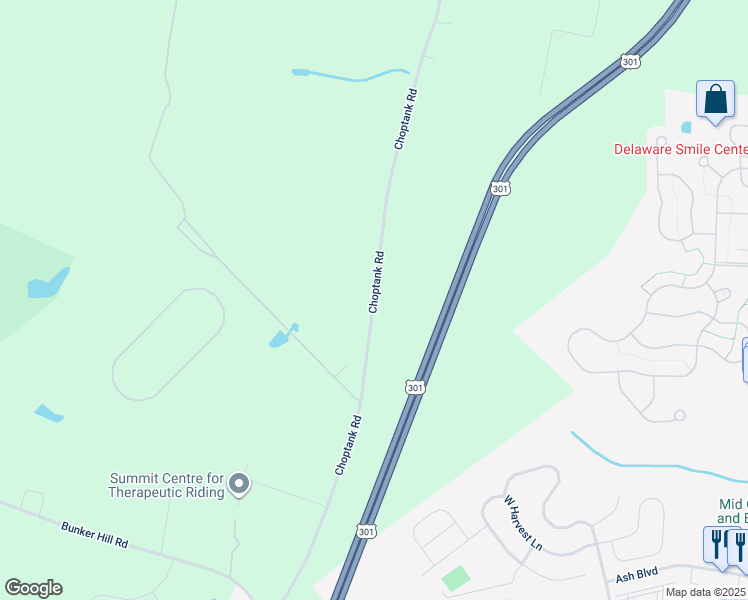 map of restaurants, bars, coffee shops, grocery stores, and more near Choptank Road in Middletown