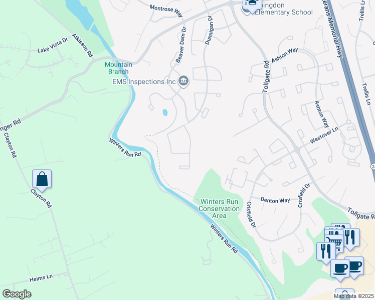 map of restaurants, bars, coffee shops, grocery stores, and more near 3171 Freestone Court in Abingdon