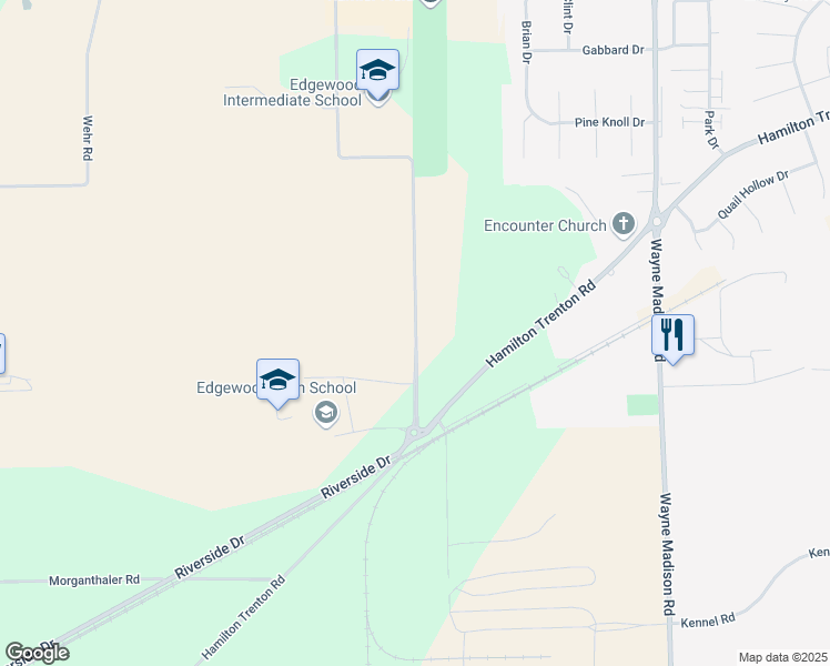 map of restaurants, bars, coffee shops, grocery stores, and more near 3045 Busenbark Road in Trenton