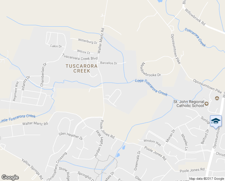 map of restaurants, bars, coffee shops, grocery stores, and more near 2029 Spring Run Circle in Frederick