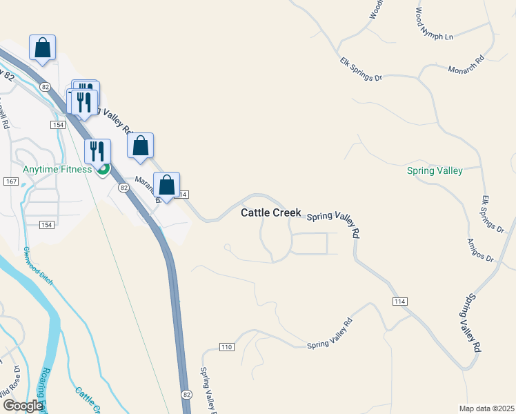 map of restaurants, bars, coffee shops, grocery stores, and more near 1377-2999 Spring Valley Road in Glenwood Springs