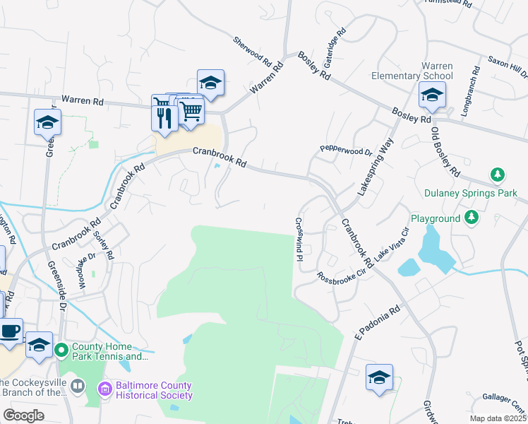 map of restaurants, bars, coffee shops, grocery stores, and more near 10310 Malcolm Circle in Cockeysville
