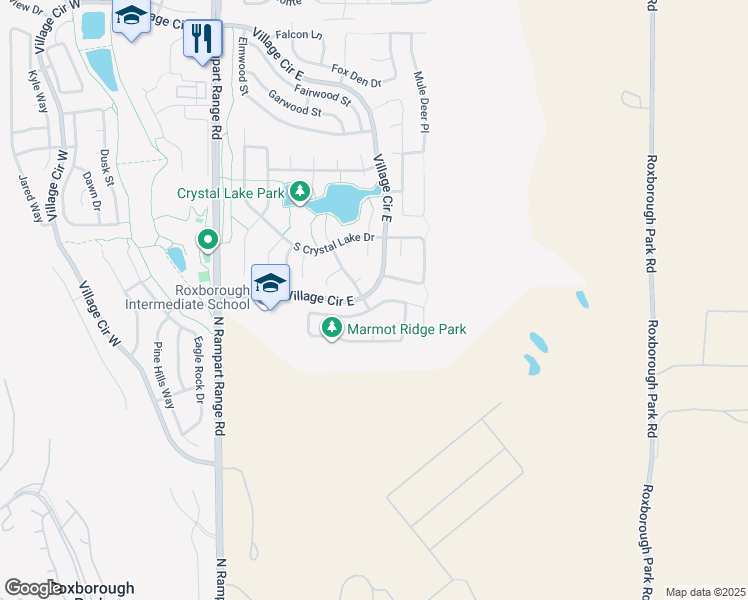 map of restaurants, bars, coffee shops, grocery stores, and more near 9626 Elk Mountain Circle in Littleton