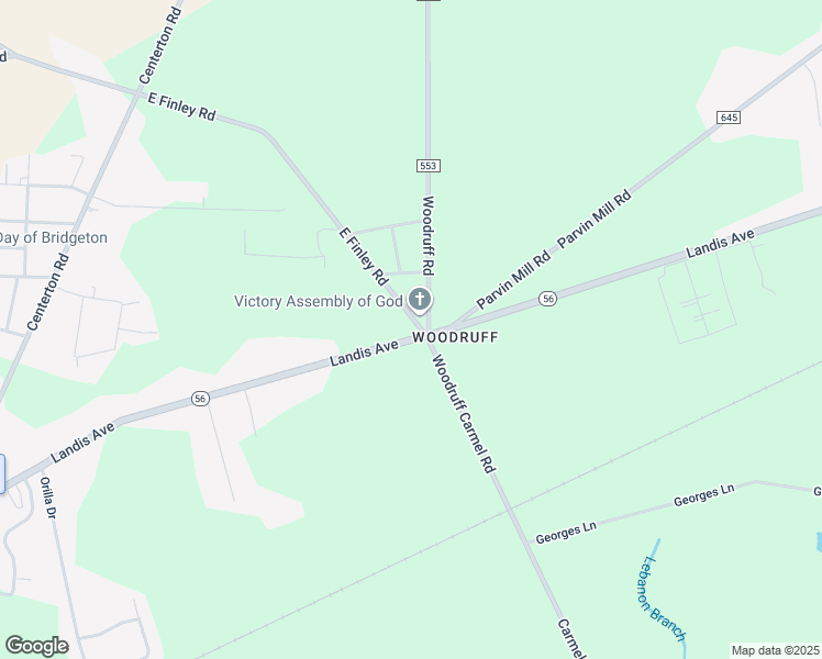 map of restaurants, bars, coffee shops, grocery stores, and more near 4 East Finley Road in Bridgeton