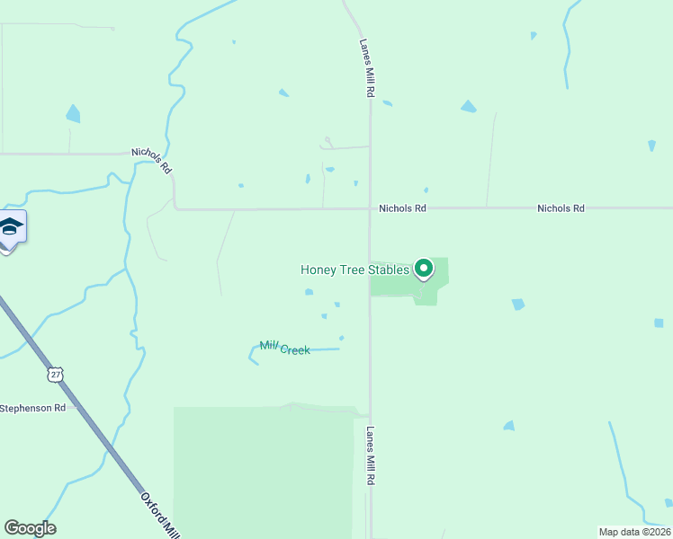map of restaurants, bars, coffee shops, grocery stores, and more near 3201 Lanes Mill Road in Oxford