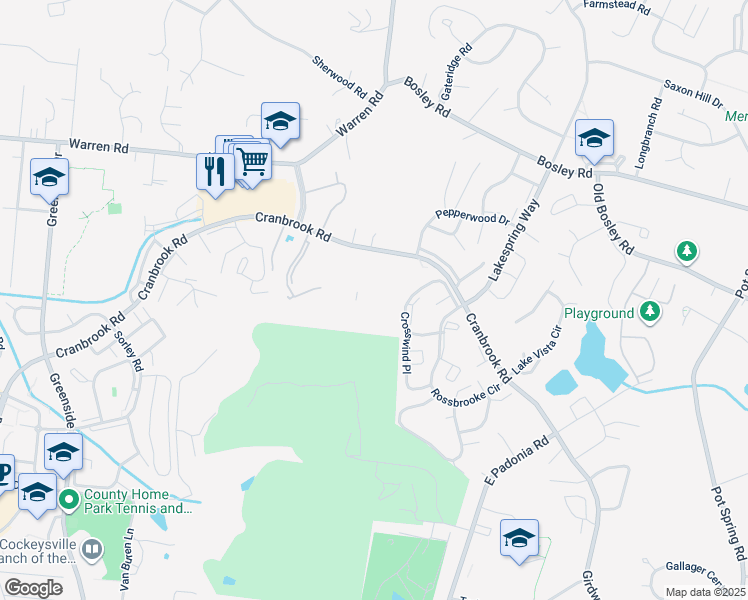 map of restaurants, bars, coffee shops, grocery stores, and more near 10306 Malcolm Circle in Cockeysville