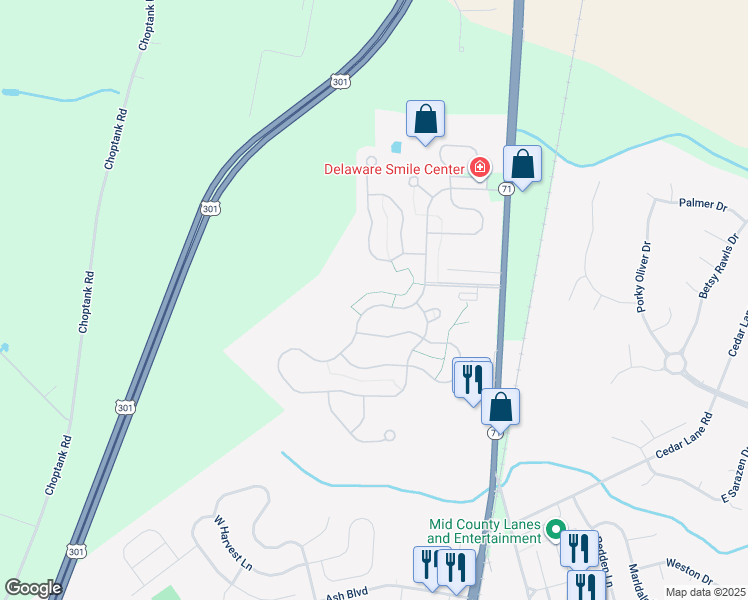 map of restaurants, bars, coffee shops, grocery stores, and more near 48 Springmill Drive in Middletown