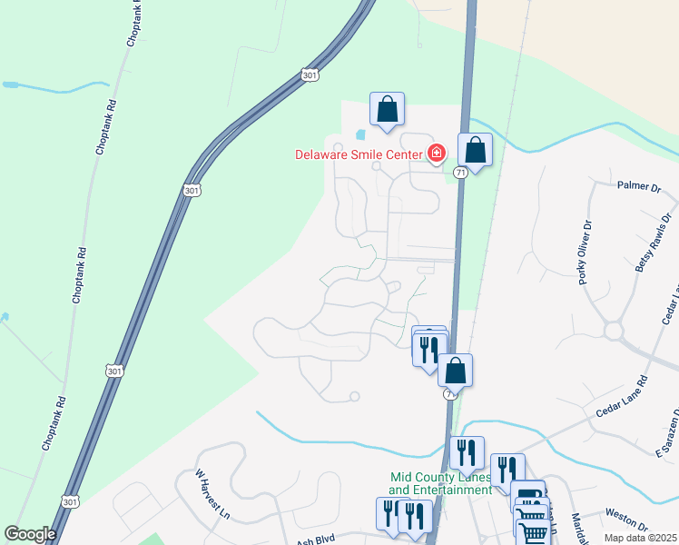 map of restaurants, bars, coffee shops, grocery stores, and more near 48 Springmill Drive in Middletown
