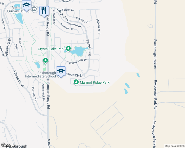 map of restaurants, bars, coffee shops, grocery stores, and more near 9626 Elk Mountain Circle in Littleton