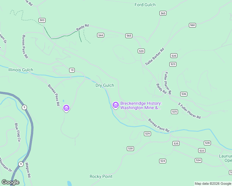 map of restaurants, bars, coffee shops, grocery stores, and more near 2520 Boreas Pass Road in Breckenridge