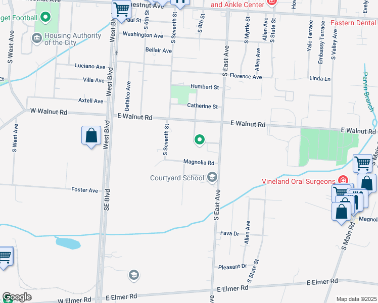 map of restaurants, bars, coffee shops, grocery stores, and more near 364 Magnolia Road in Vineland