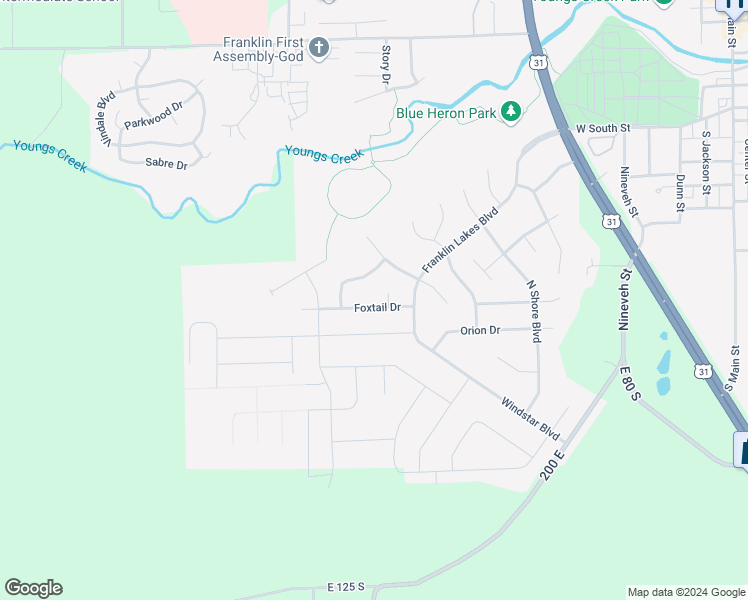 map of restaurants, bars, coffee shops, grocery stores, and more near 970 Foxtail Drive in Franklin
