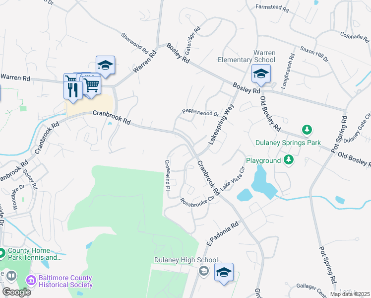 map of restaurants, bars, coffee shops, grocery stores, and more near 7 Hogarth Circle in Cockeysville