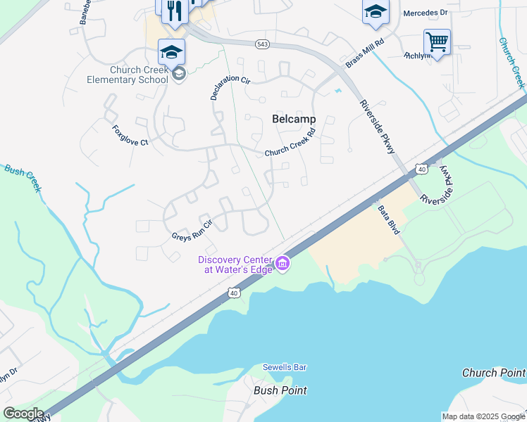 map of restaurants, bars, coffee shops, grocery stores, and more near 4349 Winners Circle in Belcamp