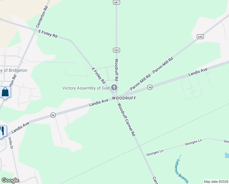 map of restaurants, bars, coffee shops, grocery stores, and more near 258 Landis Avenue in Bridgeton