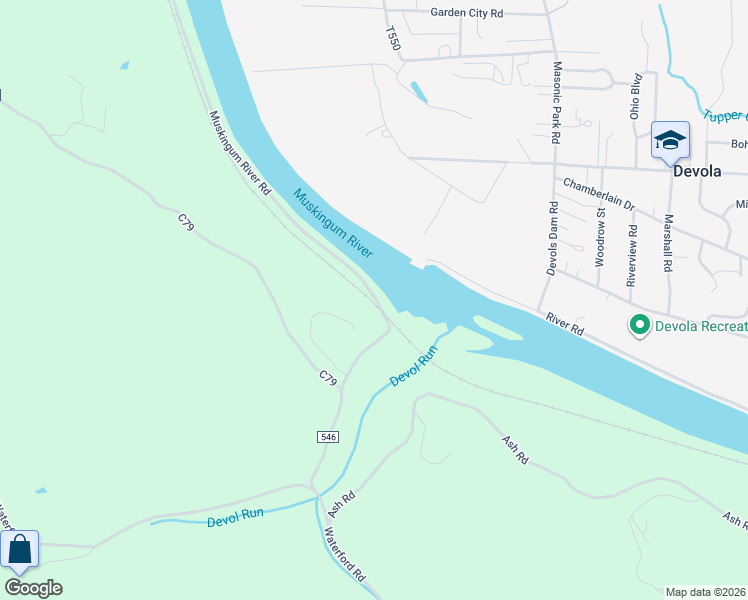 map of restaurants, bars, coffee shops, grocery stores, and more near 285 Muskingum River Road in Marietta