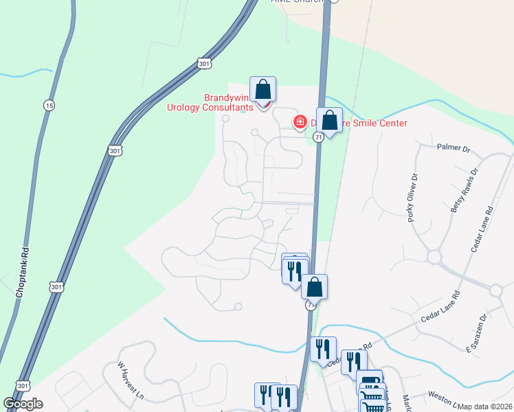 map of restaurants, bars, coffee shops, grocery stores, and more near 32 Springmill Drive in Middletown