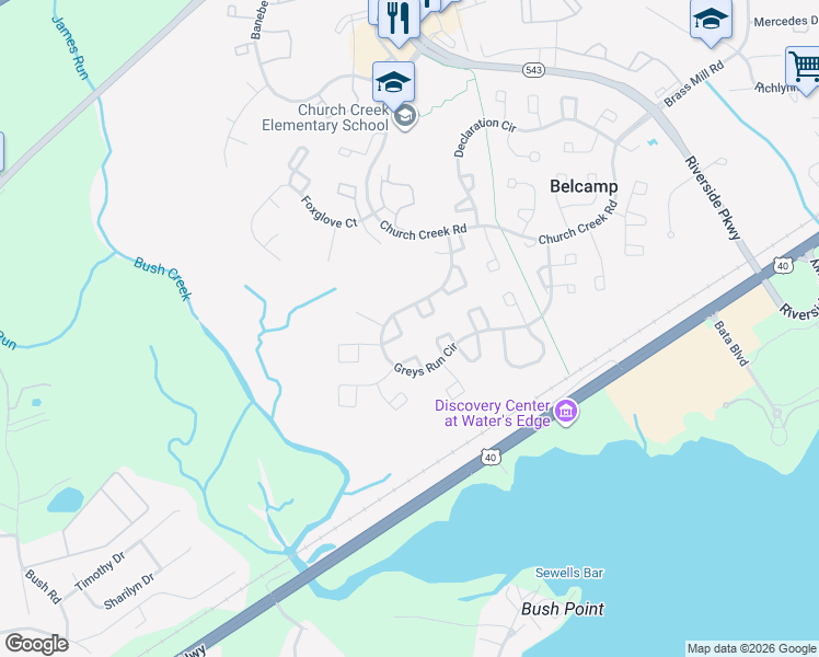 map of restaurants, bars, coffee shops, grocery stores, and more near 4274 Cowan Place in Belcamp