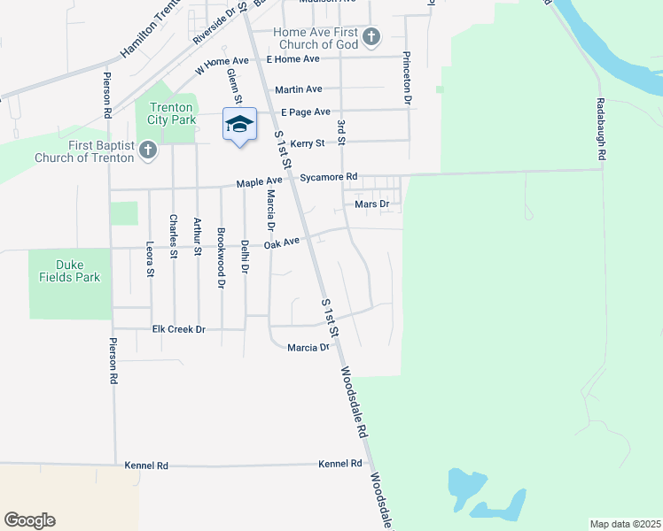 map of restaurants, bars, coffee shops, grocery stores, and more near 123 Day Place in Trenton