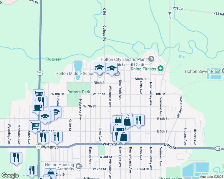 map of restaurants, bars, coffee shops, grocery stores, and more near 810 Wisconsin Avenue in Holton