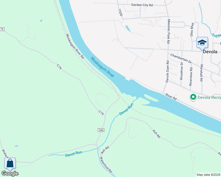 map of restaurants, bars, coffee shops, grocery stores, and more near 285 Muskingum River Road in Marietta