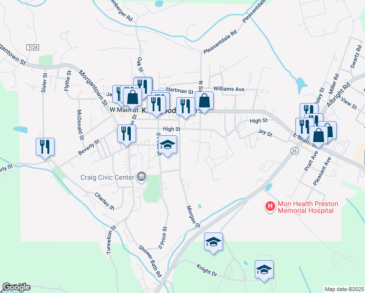 map of restaurants, bars, coffee shops, grocery stores, and more near 211 Morgan Street in Kingwood