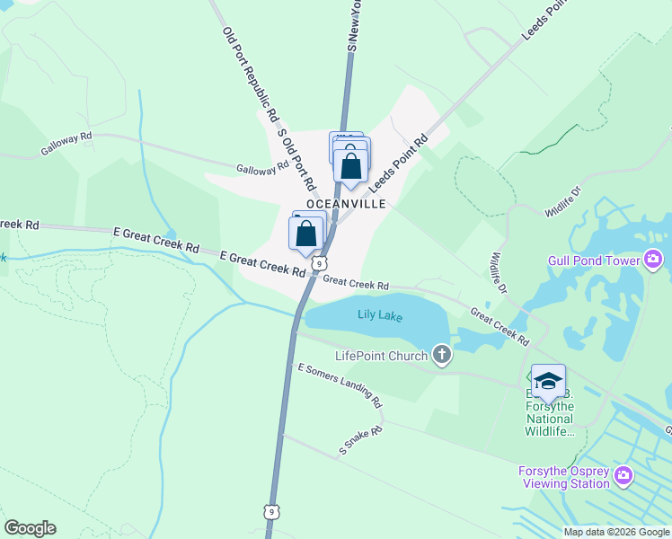 map of restaurants, bars, coffee shops, grocery stores, and more near 194 South New York Road in Absecon