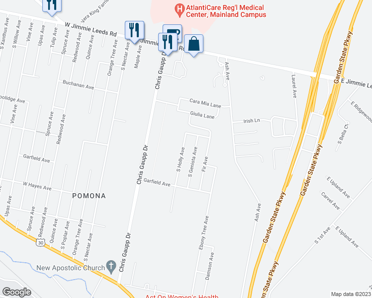 map of restaurants, bars, coffee shops, grocery stores, and more near 398 South Holly Avenue in Absecon
