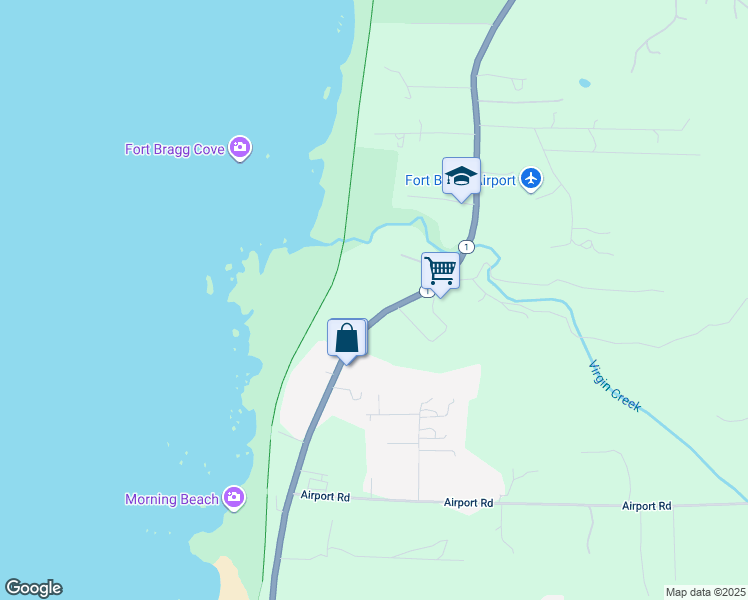 map of restaurants, bars, coffee shops, grocery stores, and more near 22500 North Highway 1 in Fort Bragg