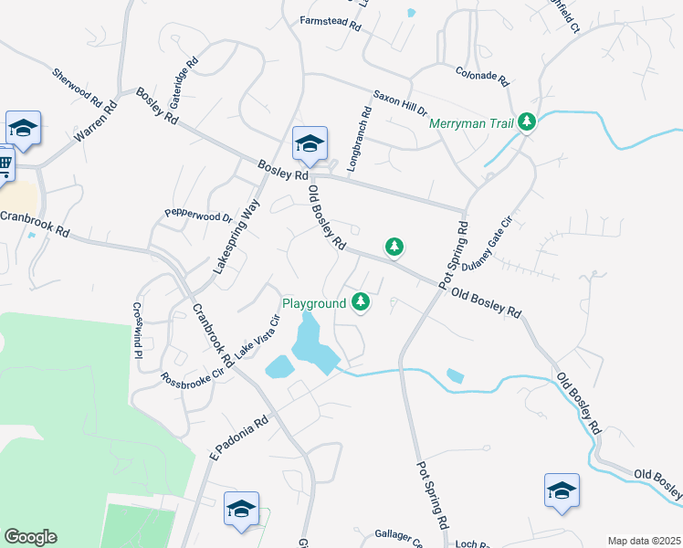 map of restaurants, bars, coffee shops, grocery stores, and more near 10304 Sunnylake Place in Cockeysville