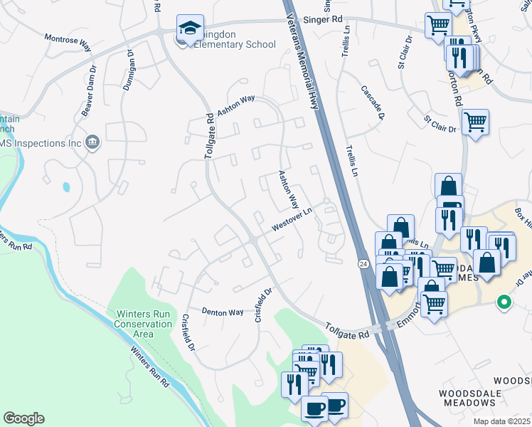 map of restaurants, bars, coffee shops, grocery stores, and more near 3329 Midland Court in Abingdon