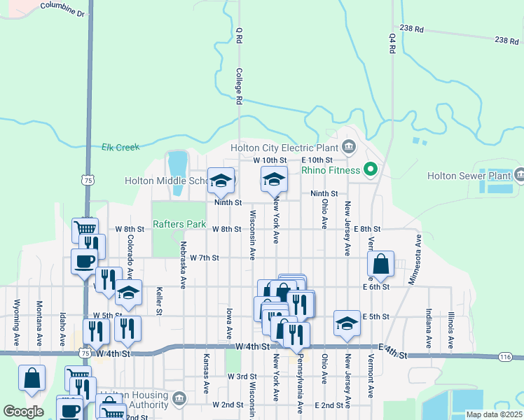 map of restaurants, bars, coffee shops, grocery stores, and more near 810 Wisconsin Avenue in Holton