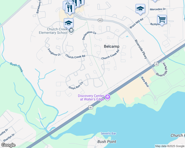 map of restaurants, bars, coffee shops, grocery stores, and more near 1214 Griffith Place in Belcamp