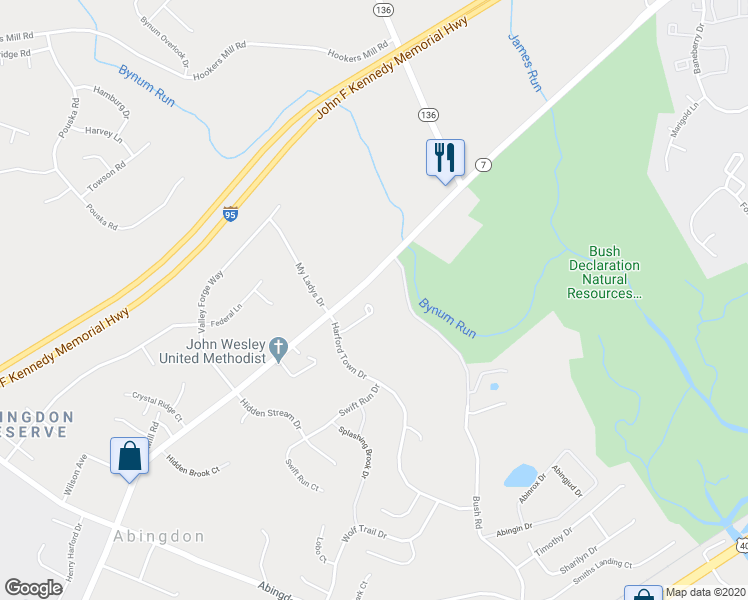 map of restaurants, bars, coffee shops, grocery stores, and more near 3961 Bush Court in Abingdon