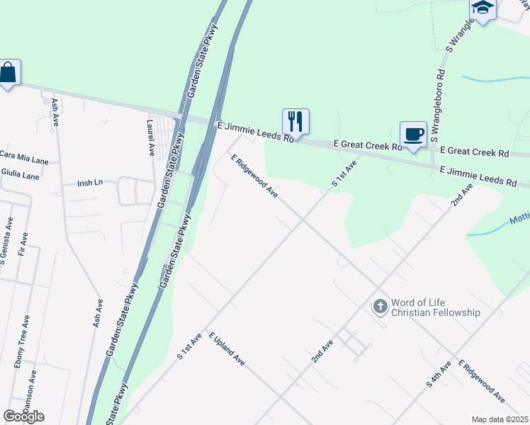 map of restaurants, bars, coffee shops, grocery stores, and more near 505 South 1st Avenue in Galloway