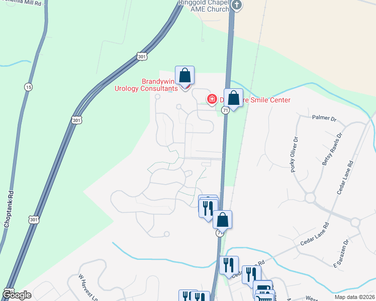 map of restaurants, bars, coffee shops, grocery stores, and more near 32 Springmill Drive in Middletown