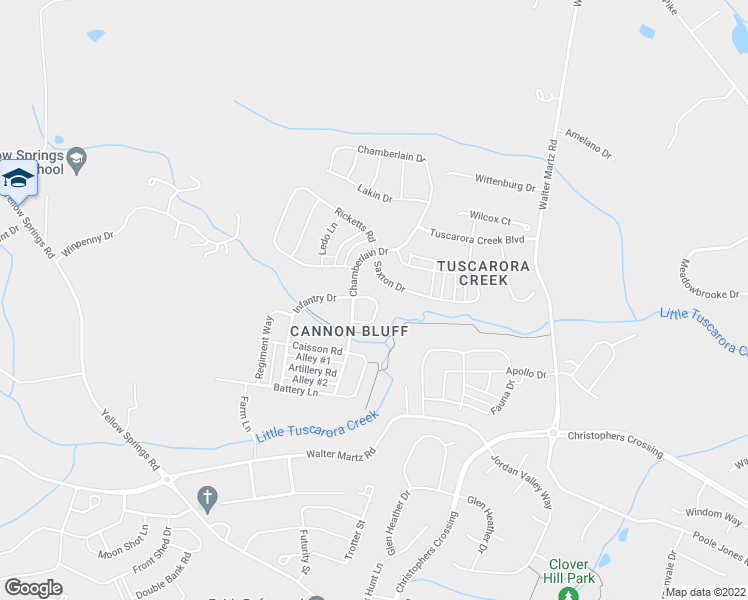 map of restaurants, bars, coffee shops, grocery stores, and more near 2114 Infantry Drive in Frederick