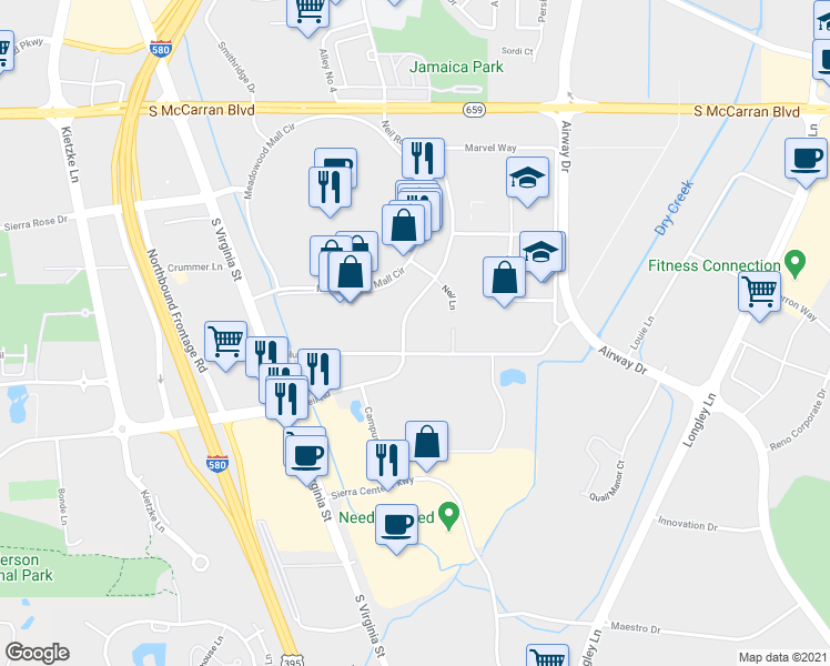 map of restaurants, bars, coffee shops, grocery stores, and more near 72 Neil Road in Reno