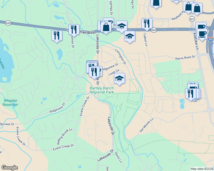 map of restaurants, bars, coffee shops, grocery stores, and more near 6200 Lakeside Drive in Reno