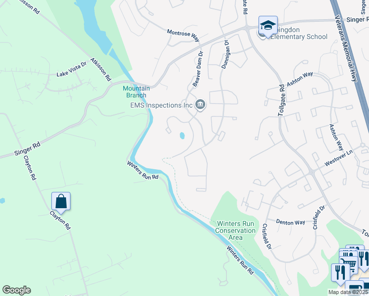 map of restaurants, bars, coffee shops, grocery stores, and more near 2344 Kateland Court in Abingdon