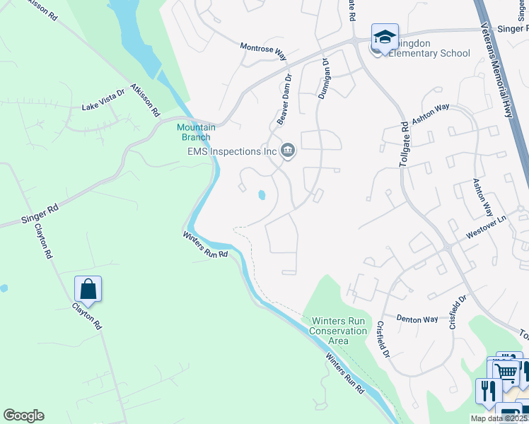 map of restaurants, bars, coffee shops, grocery stores, and more near 2344 Kateland Court in Abingdon