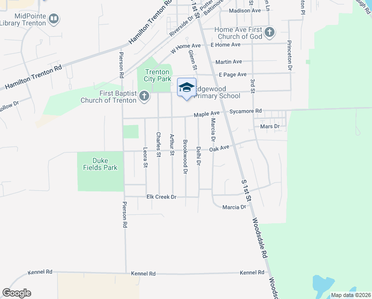 map of restaurants, bars, coffee shops, grocery stores, and more near 899 Brookwood Drive in Trenton